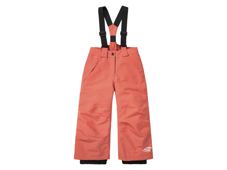 Oranžové lyžiarske nohavice s trakami.