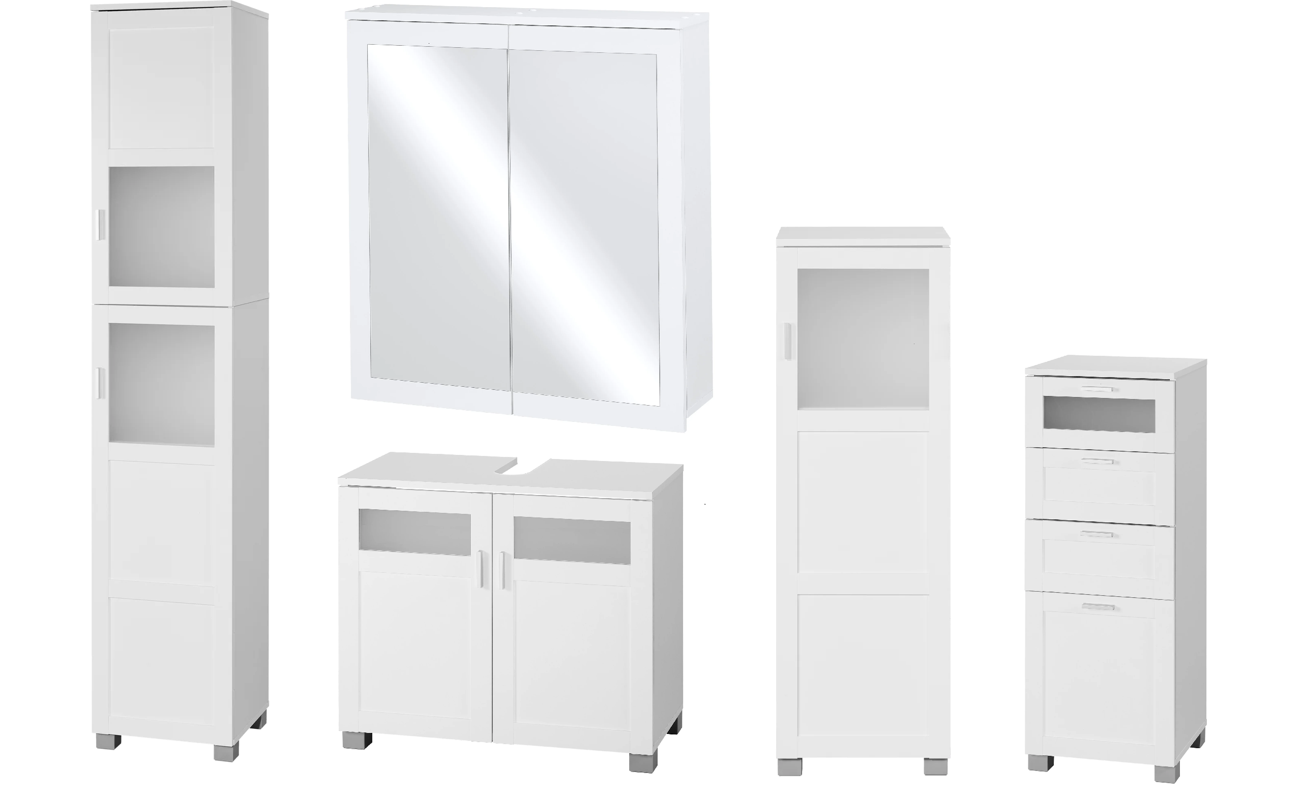 LIVARNO® Skrinka pod umývadlo + Vysoká skrinka do kúpeľne + Skrinka so zrkadlom + Skrinka do kúpeľne + Kúpeľňová skrinka Basel