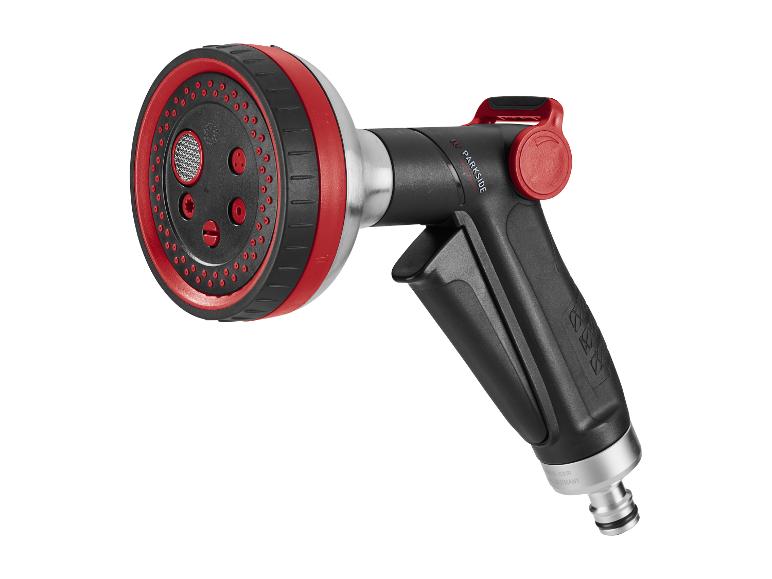 Čierna a červená zavlažovacia pištoľ PARKISDE s viacerými typmi prúdu