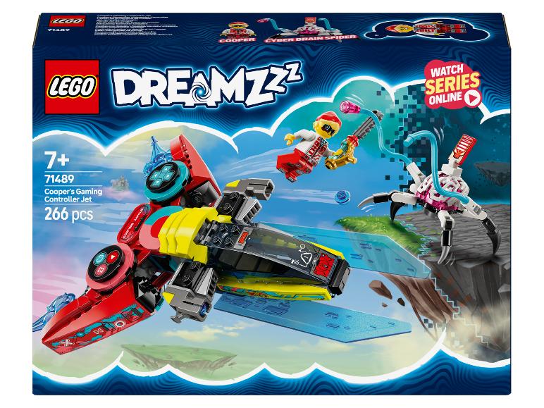 Súprava LEGO DREAMZzz 71489 Cooper's Gaming Controller Jet s minifigúrkami a pavúkom.