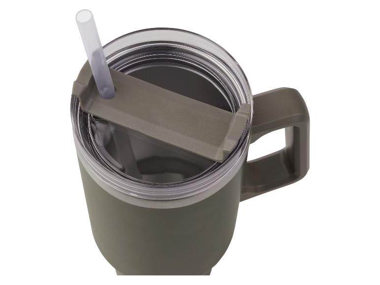 Zelený termos s vekom a slamkou.