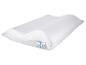 Biely vankúš so zipsom a štítkom na ochranu proti roztočom a antibakteriálnu úpravu.