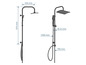 Dve čierne sprchovacie súpravy s dažďovou a ručnou sprchou.