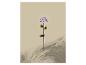 Fialová solárna lampa v tvare kvetu hortenzie so zelenými listami.