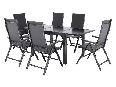 LIVARNO® Hliníkový rozťahovací záhradný stôl Houston/Toronto, 120 – 180 x 89 x 75 cm + Záhradné hliníkové kreslo Houston, 6 kusov