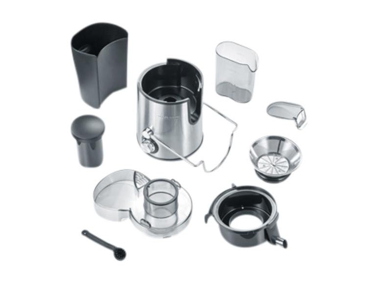 Súčasti odšťavovača Philips, vrátane filtra a nádoby na dužinu.