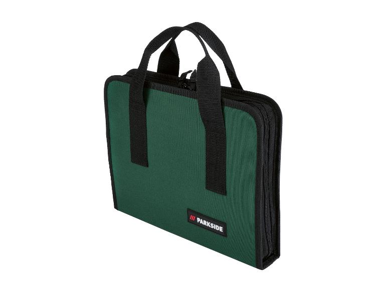 Zelená taška na náradie s rukoväťami a zipsom, značka Parkside.