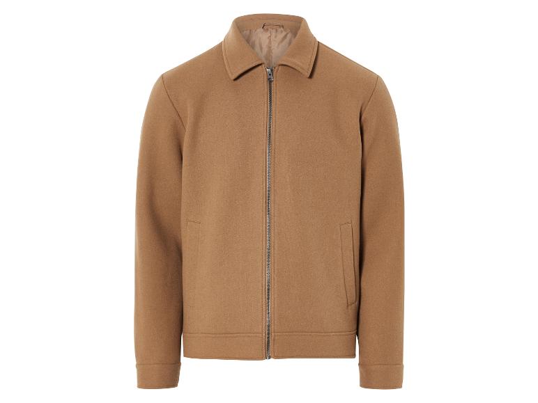Hnedá vlnená bunda so zipsom.