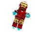 Červeno-zlatá LEGO minifigúrka Iron Mana s modrými efektmi pohonu.