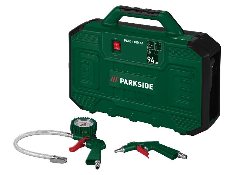 Prenosný vzduchový kompresor Parkside PMK 1100 A1 s príslušenstvom.