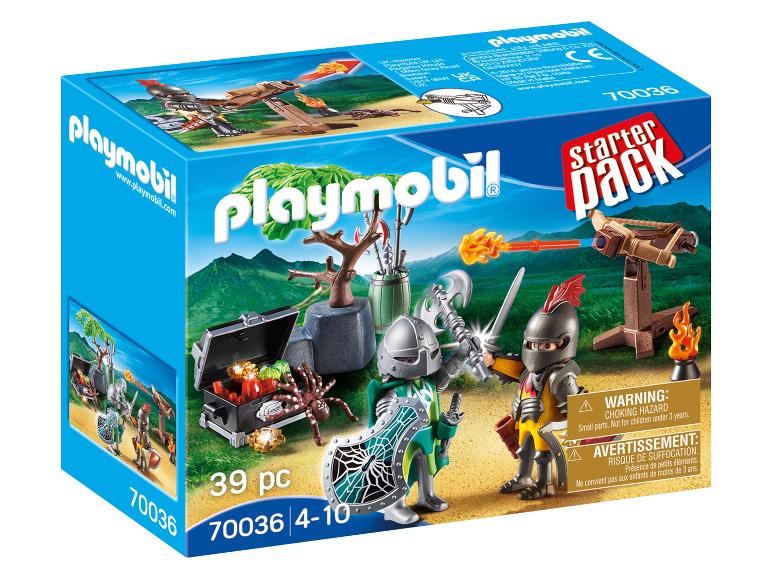Playmobil Štartovací balíček s dvoma rytiermi, pokladnicou a katapultom.