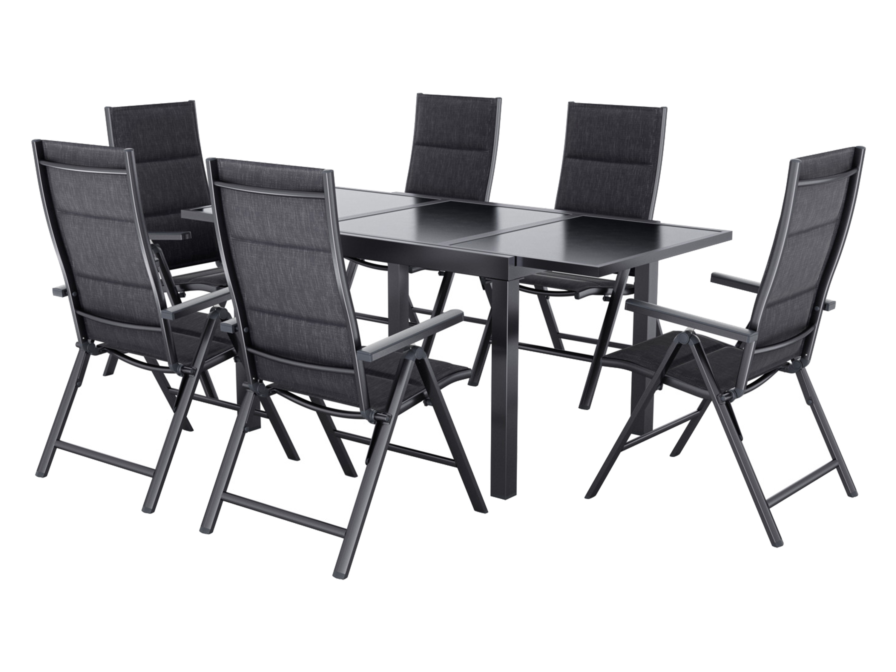 E-shop LIVARNO home Hliníkový rozkladací záhradný stôl Houston/Toronto + Záhradné hliníkové kreslo Toronto, 6 kusov, antracitové