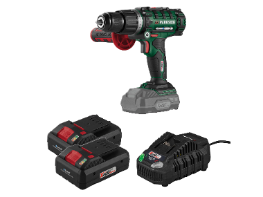 PARKSIDE® Aku príklepový vŕtací skrutkovač 20 V + Smart akumulátor 20 V/4 Ah, 2 kusy + Rýchlonabíjačka akumulátora 20 V/4,5 A
