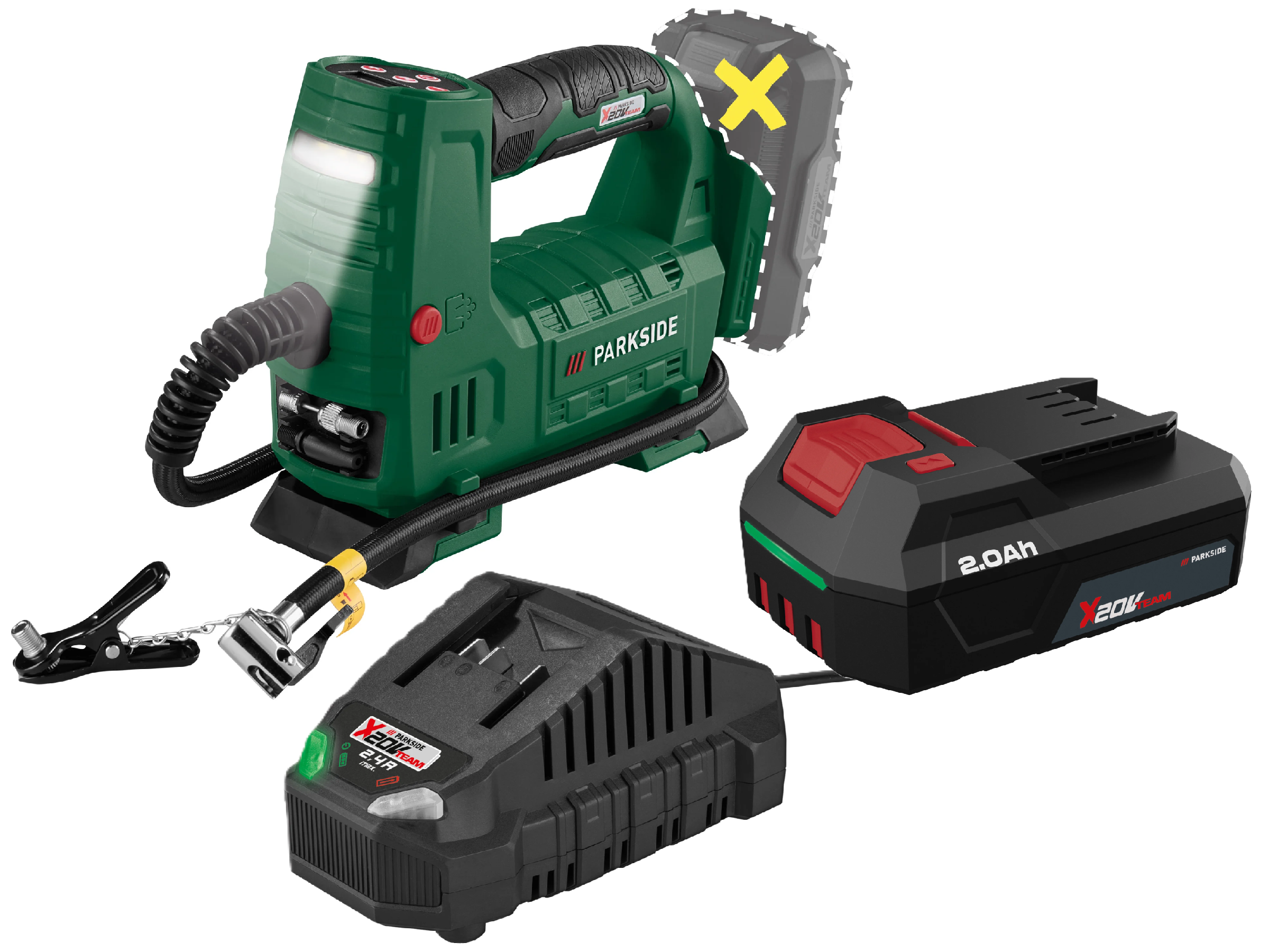PARKSIDE® Aku kompresor 20 V PAKT 20-Li A1 + Akumulátor 20 V/2 Ah + Nabíjačka 20 V/2,4 A