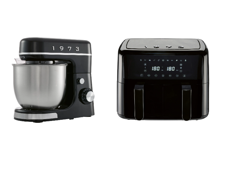 SILVERCREST® Teplovzdušná fritéza + Kuchynský robot Retro 1973, čierna
