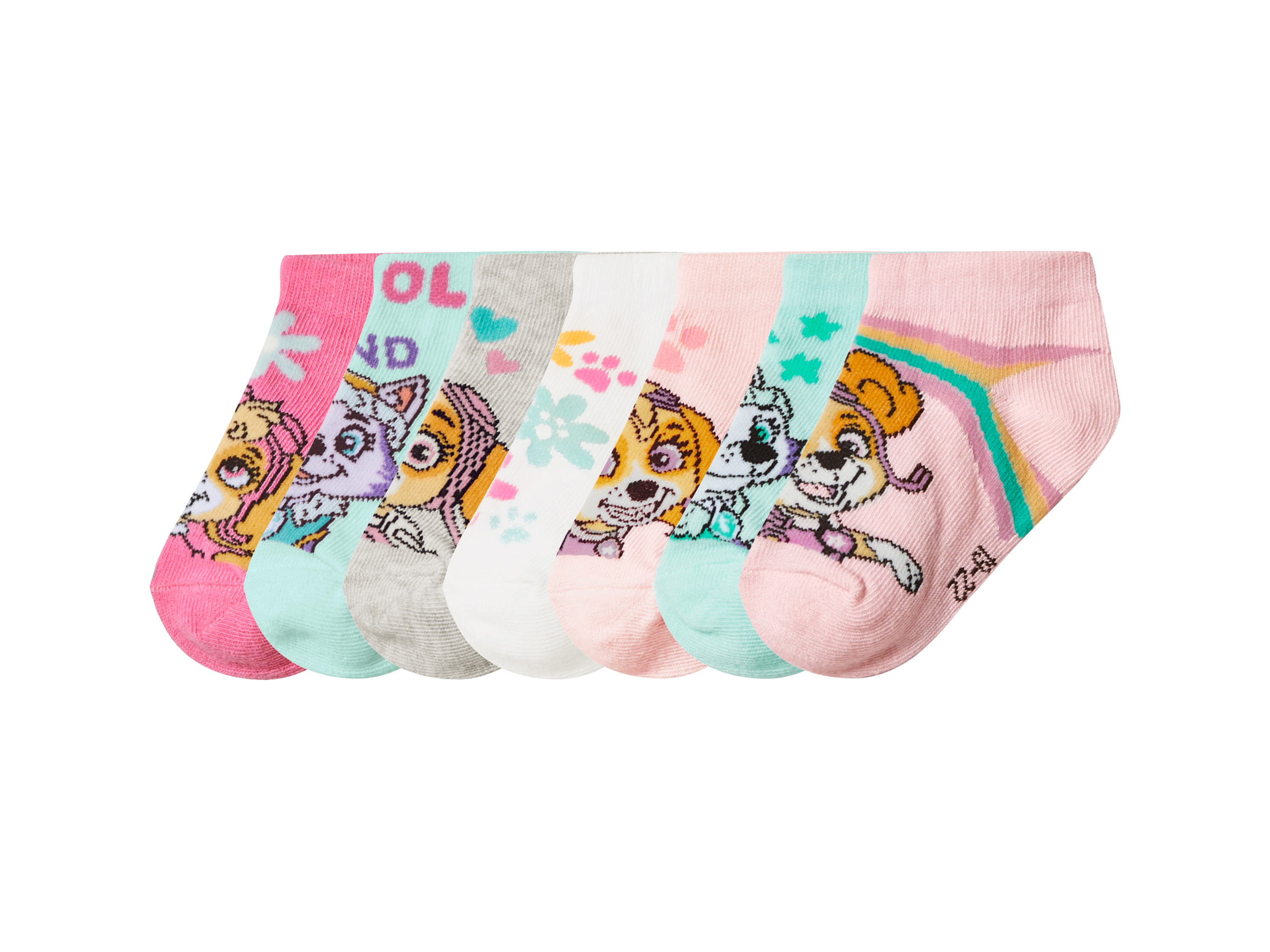 lupilu® Detské ponožky Labková patrola, 7 párov (ružová/mentolová/sivá/biela/bledoružová, 23-26)