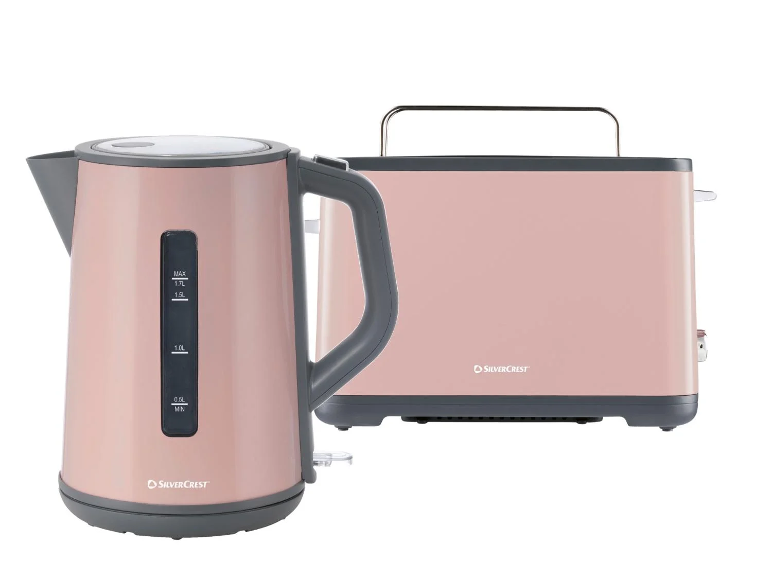 SILVERCREST® Rýchlovarná kanvica, bledoružová + Hriankovač, bledoružový