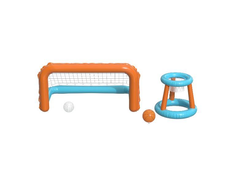 Plastové nafukovacie futbalové a basketbalové bránky pre deti s loptami.