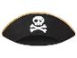 Čierny pirátsky klobúk s bielou lebkou a skríženými kosťami
