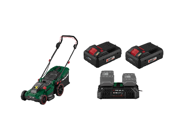 PARKSIDE® Aku kosačka na trávu 40 V PARM 41 A1 + Smart akumulátor 20 V/4 Ah PAPS 204 B1, 2 kusy + Dvojitá nabíjačka 20 V/4,5 A
