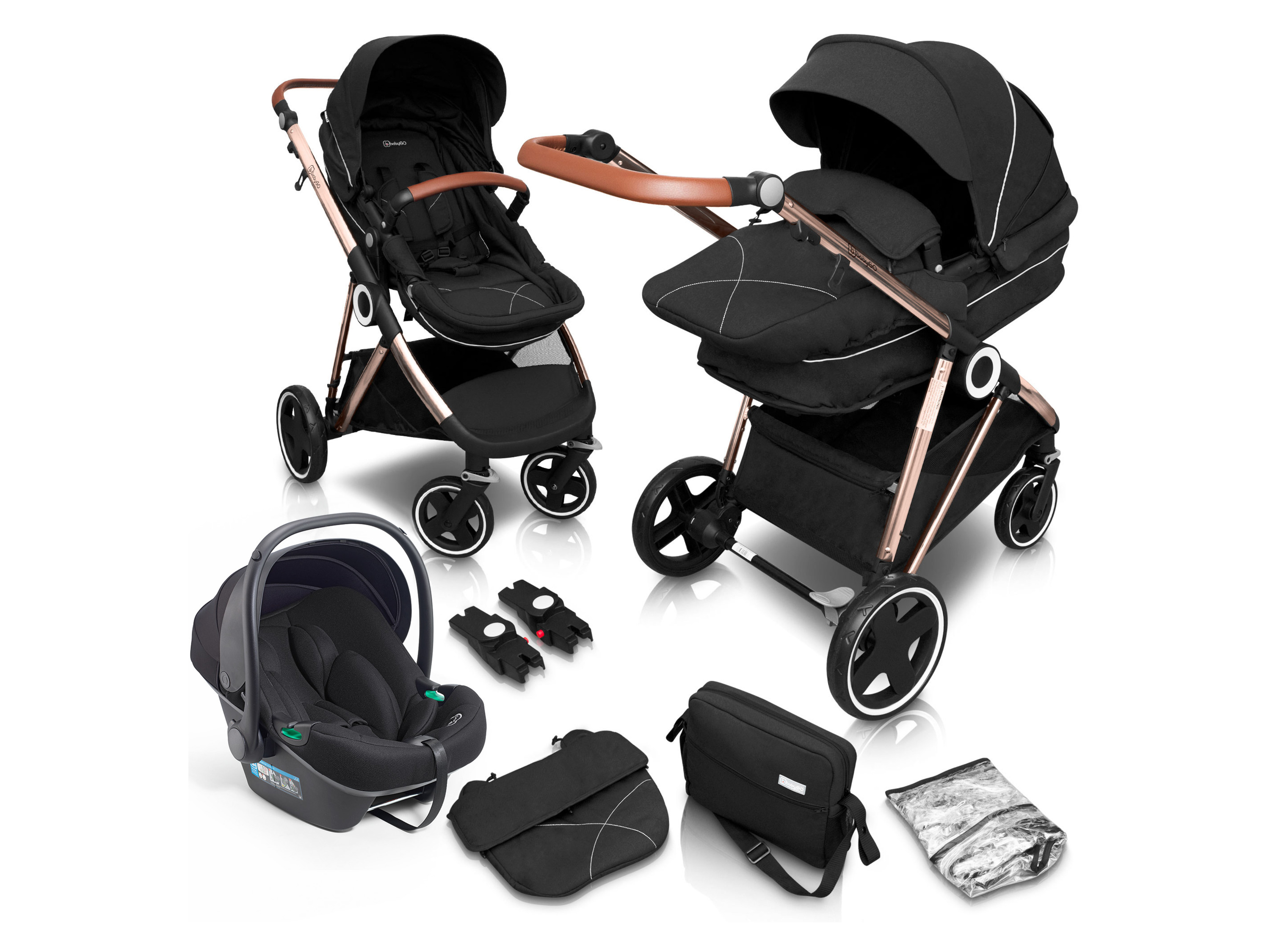 BabyGO Kočík 3 v 1 Halime AIR Pram (zlatá/čierna)