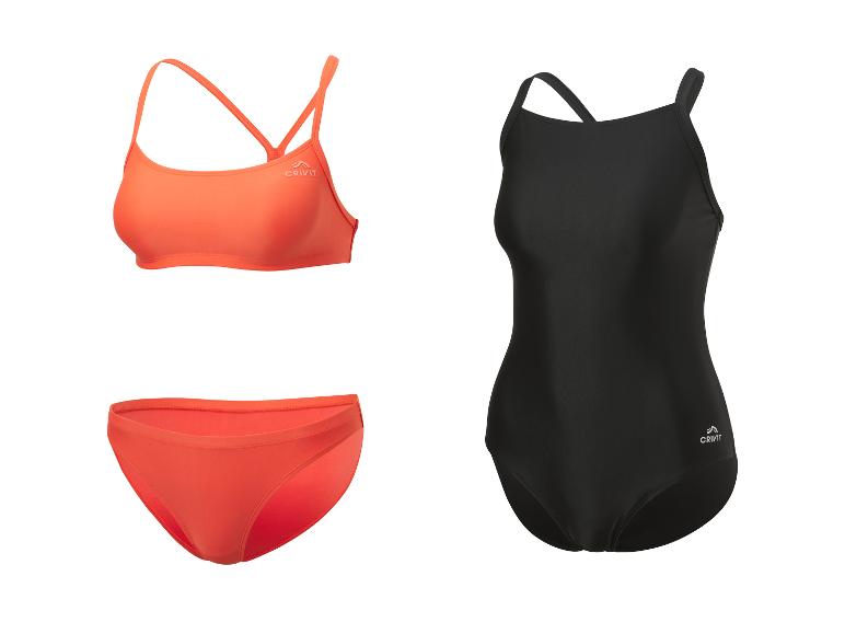 Čierne plavky a oranžové bikiny Crivit.