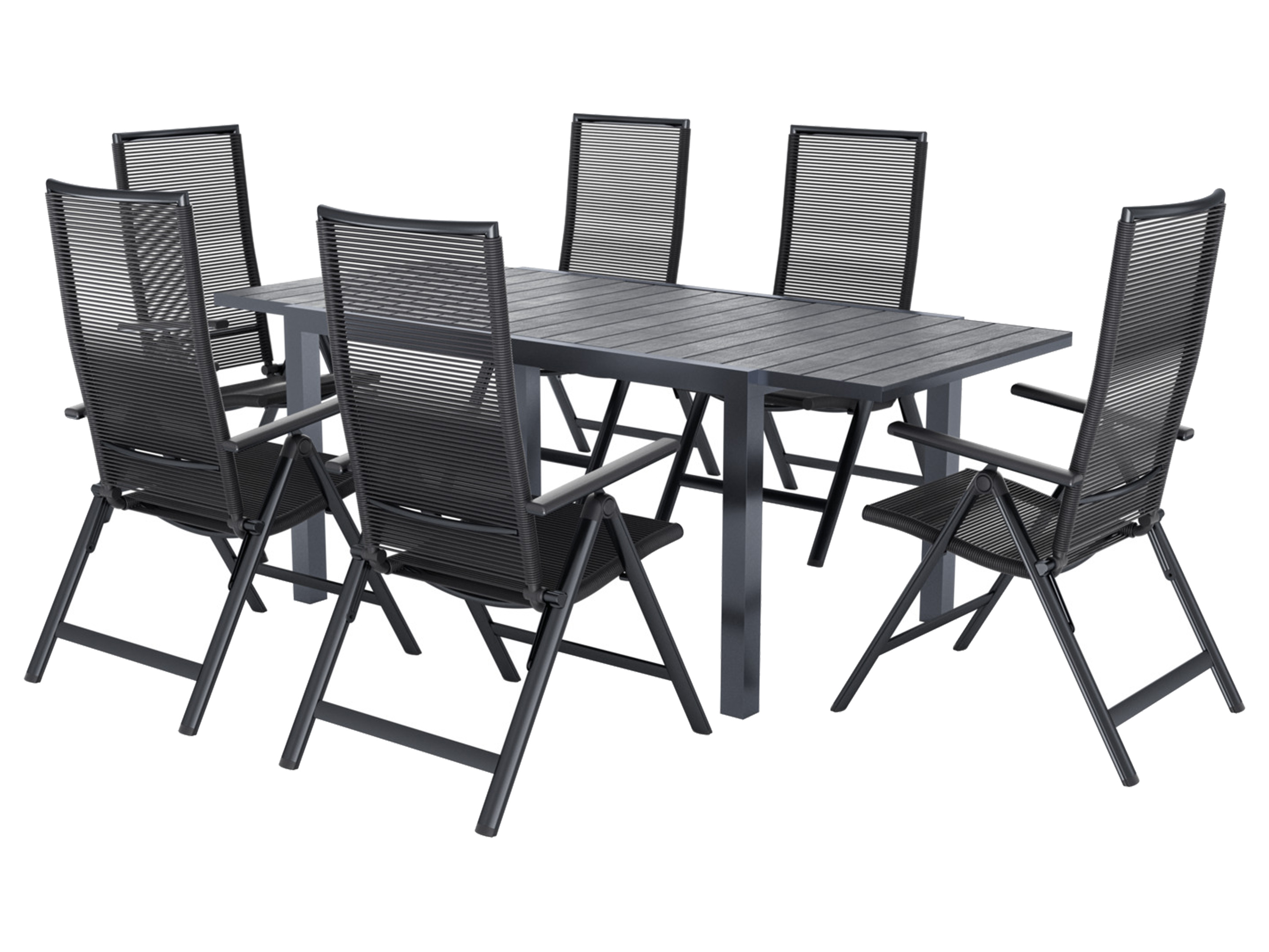 LIVARNO® Hliníkový rozkladací záhradný stôl Miami + Záhradné kreslo Miami, 6 kusov