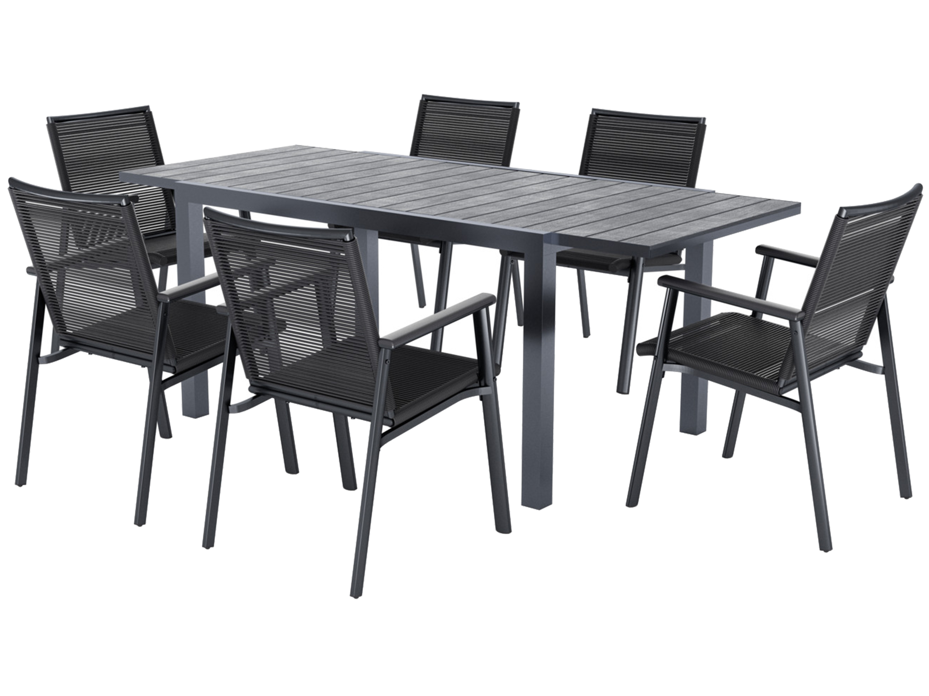 LIVARNO® Hliníkový rozkladací záhradný stôl Miami + Stolička Miami, 6 kusov