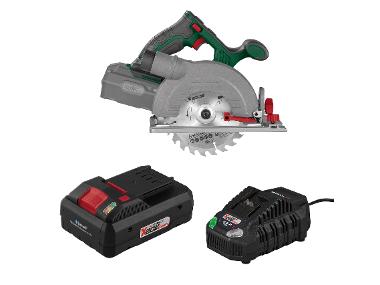 PARKSIDE® Aku ručná kotúčová píla 20 V PHKSA 20-Li C4 + Smart akumulátor 20 V/4 Ah + Rýchlonabíjačka akumulátora 20 V/4,5 A