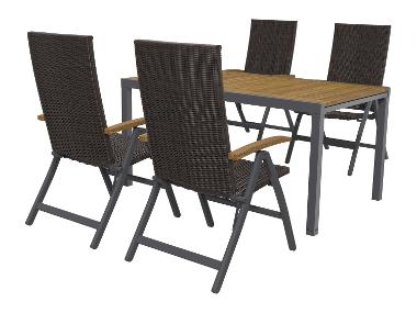LIVARNO home Hliníkový rozkladací záhradný stôl Valencia, hnedý + Skladacie kreslo Valencia, hnedé, 4 kusy