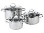 Tri nerezové hrnce s priehľadnými vekami.