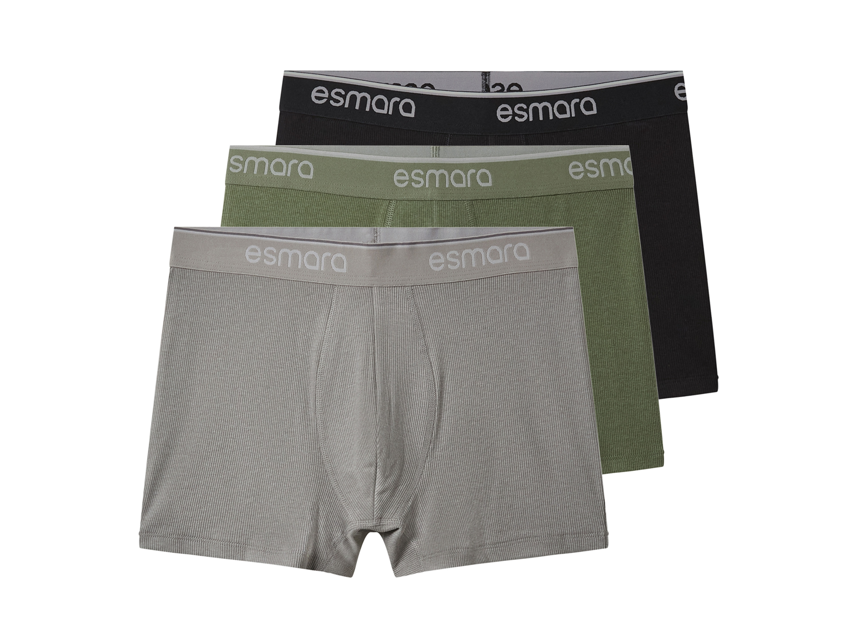 esmara Men Pánske rebrované boxerky, 3 kusy (čierna/zelená/sivá, XXL)