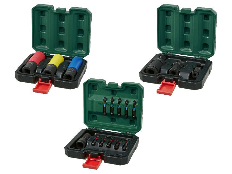 Sady nástrčných kľúčov a bitov OWIM v otvorených zelených škatuliach.