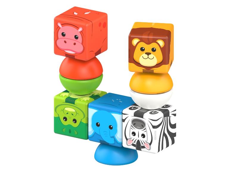 Farebné magnetické zvieracie kocky: hroch, lev, krokodíl, slon a zebra.