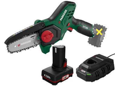 PARKSIDE® Aku reťazová píla 12 V PGHSA 12 D3 + Akumulátor 12 V/4 Ah + Nabíjačka 12 V/6 A