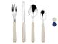 Príbor Livarno Living: vidlička, nôž, lyžice (veľká a malá), béžové rukoväte.