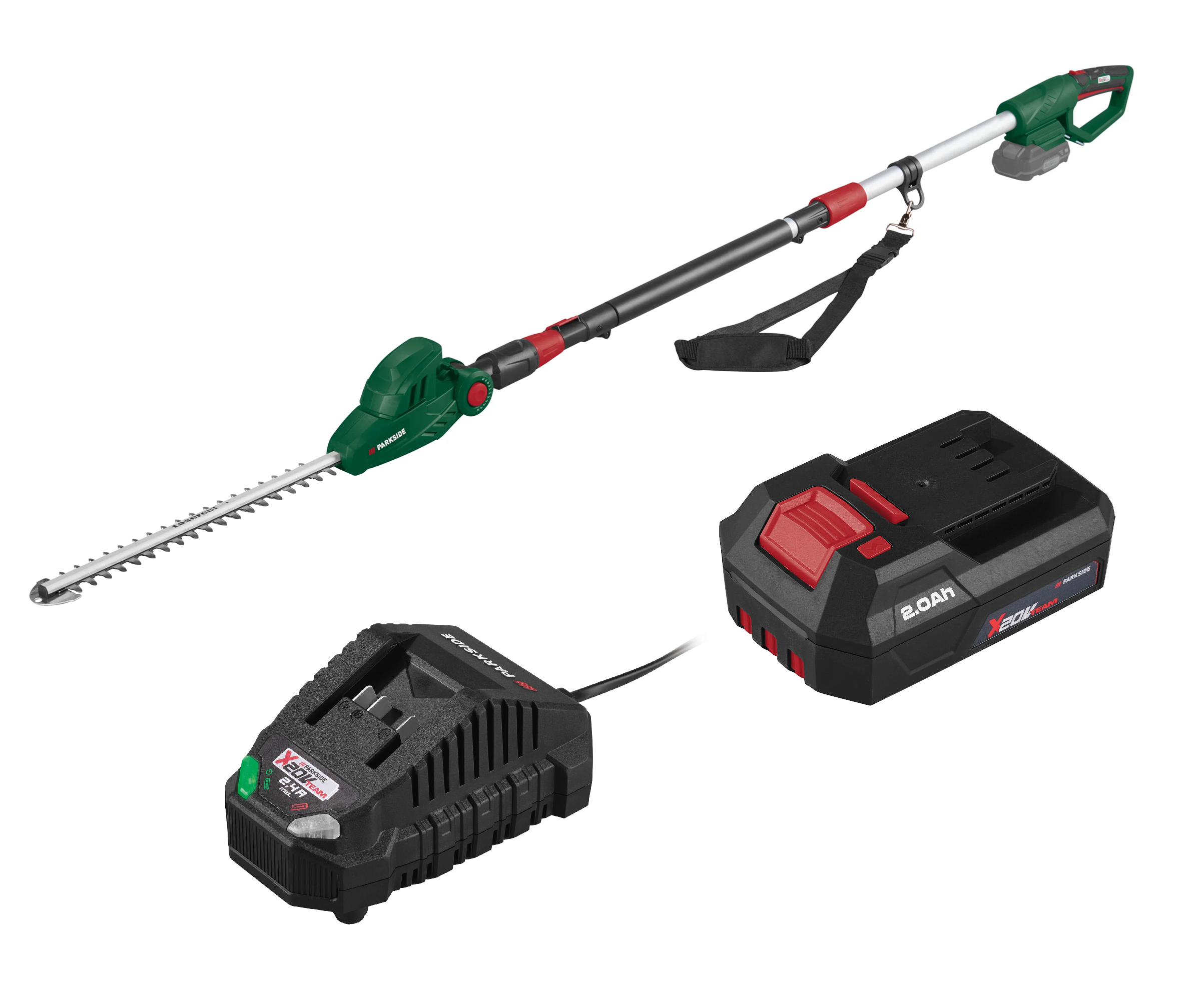 PARKSIDE® Aku teleskopické nožnice na živý plot 20 V PATHS 20 A1 + Akumulátor 20 V/2 Ah + Nabíjačka na akumulátor 20 V/2,4 A