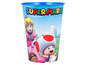Modrý pohár Super Mario s obrázkami Peach a Toada.