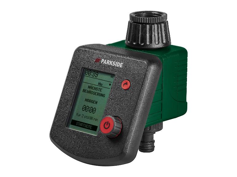 Digitálny záhradný postrekovač Parkside s displejom.