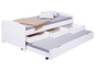 Biela posteľ s vysúvacím lôžkom a zásuvkami.