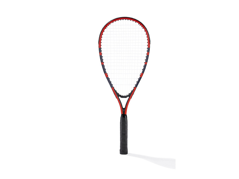 Tenisová raketa v červeno-čiernej farbe.