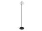 Moderná stojacia lampa s priehľadným skleneným tienidlom.