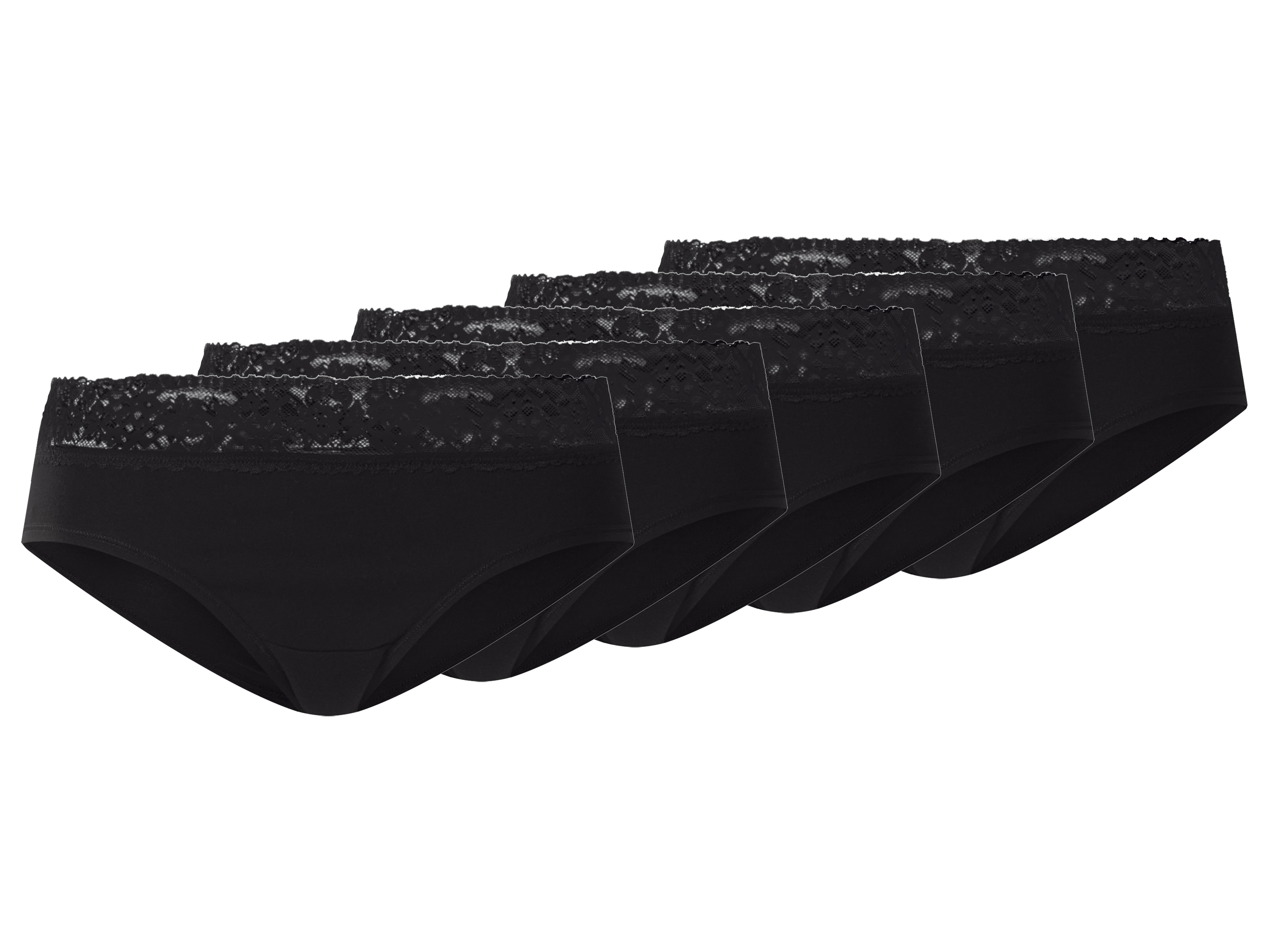 esmara® Dámske bedrové nohavičky s čipkou, 5 kusov (čierna, XS (32/34))
