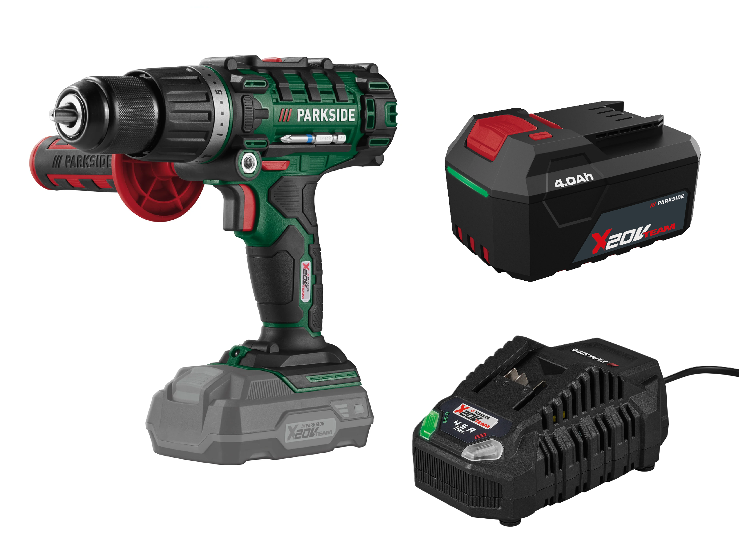 PARKSIDE® Aku príklepový vŕtací skrutkovač 20 V PSBSA 20-Li E4 + Akumulátor 20 V/4 Ah +Rýchlonabíjačka 20 V/4,5 A