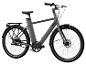 Sivý elektrický bicykel s remeňovým pohonom a pneumatikami Schwalbe