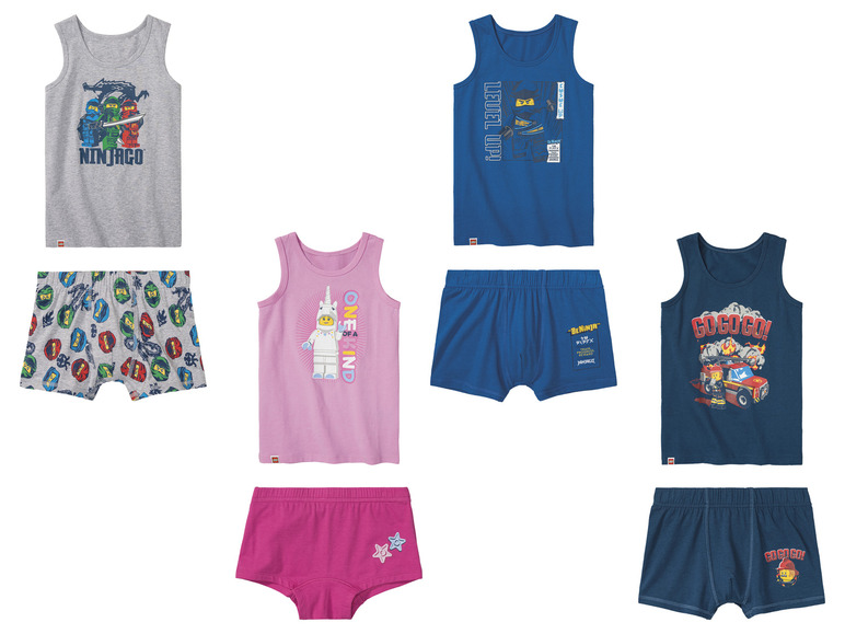 Tank topy Lego Ninjago, trenírky a ružová tank top s jednorožcom.
