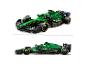 Dva pohľady na zelený a čierny model Lego Aston Martin F1 s logami sponzorov.