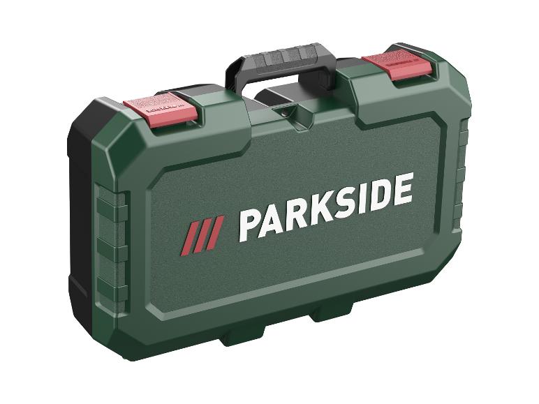 Tmavozelený box na náradie s logom Parkside a červenými akcentmi.