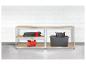 Dva kovové regály s policami, plné úložných boxov a náradia.