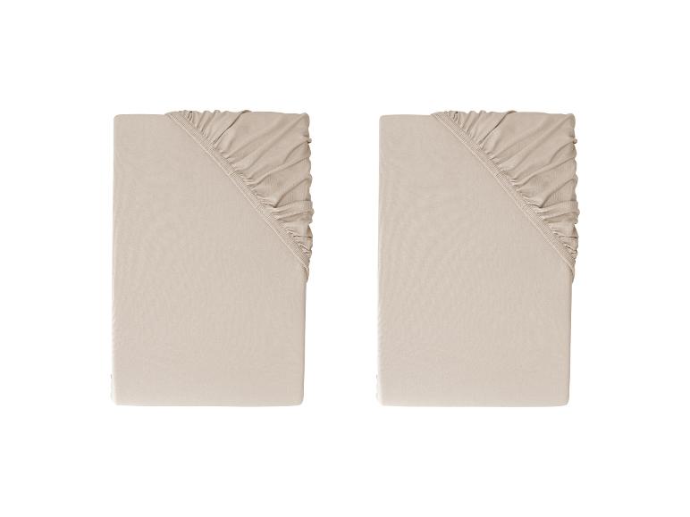Livarno® Napínacia džersejová plachta, 90 - 100 x 200 cm, béžová, 2 kusy